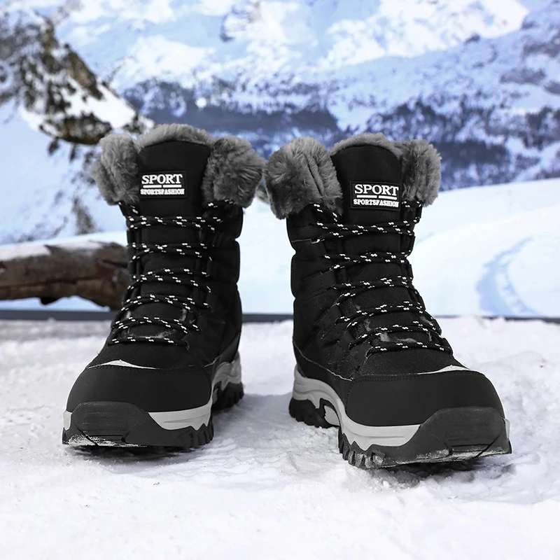 Winter-Barfußstiefel für Damen, Winter-Schneestiefel für Damen, Plüsch-Warme Knöchelschuhe, Rutschfeste Outdoor-Wasserdichte Wanderschuhe in Übergrößen – Detail 13