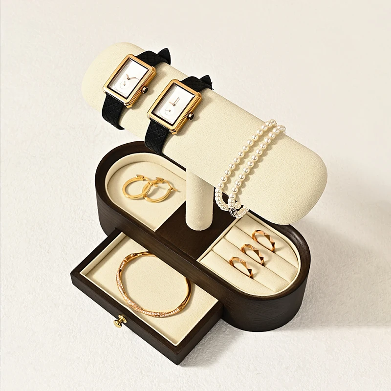 Oirlv جديد ساعة خشبية عرض موقف T-bar ساعة سوار حامل تخزين مجوهرات الإكسسوارات المنظم لمتجر عرض الدعائم #4