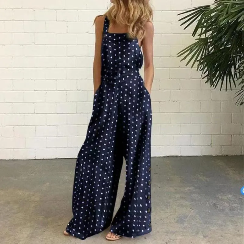 Independent Station Europe ， America New Amazon Four-color Polka Dot Wide-leg Pants Trousers Digital Printing Backless Jumpsuit