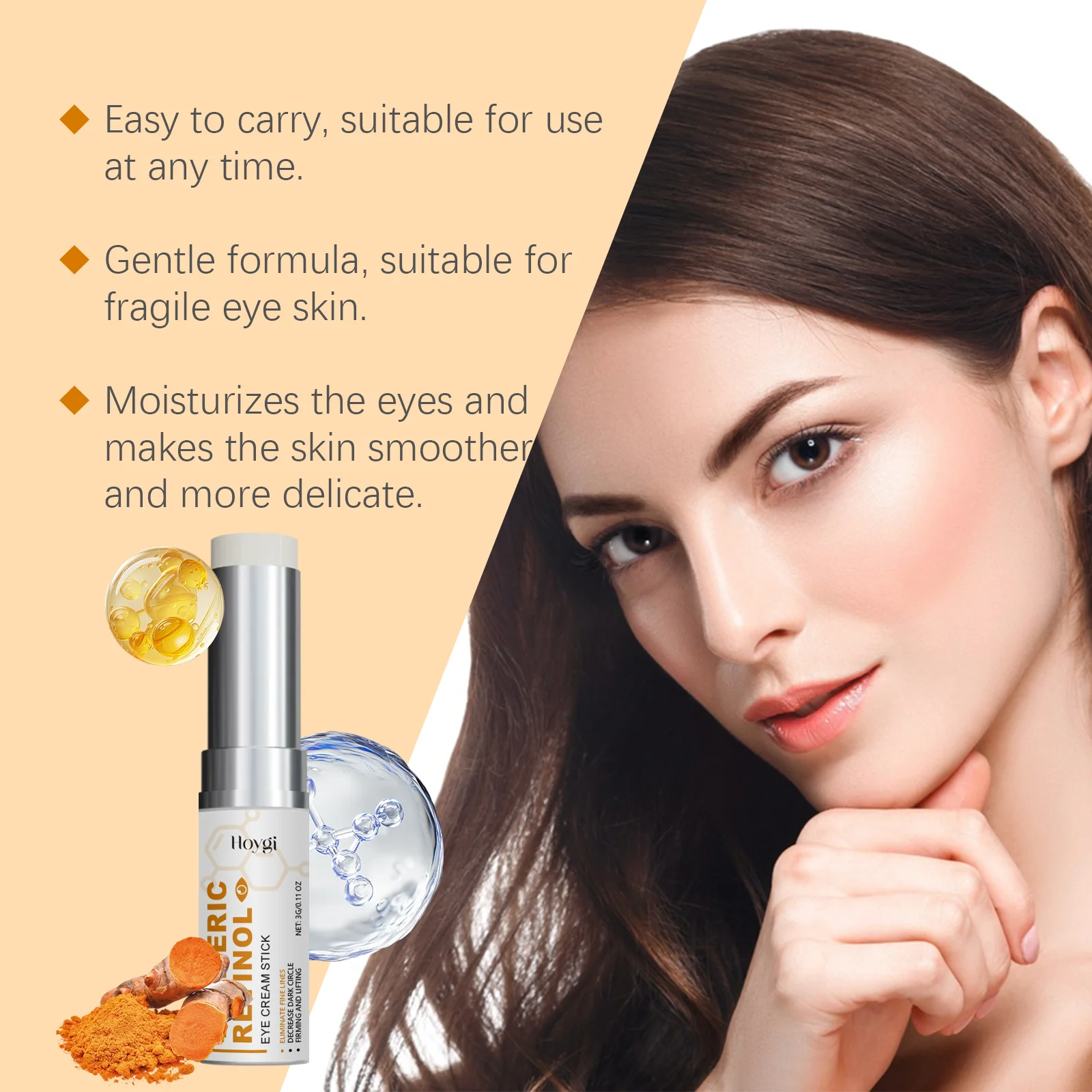 Crema para ojos con Retinol de cúrcuma, barra antihinchazón, eliminación de ojeras, bolsa para ojos, decoloración, línea fina, ilumina el cuidado hidratante de la piel