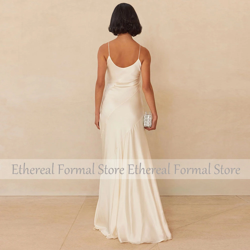 결혼식을위한 섹시한 아이보리 이브닝 드레스 V 넥 여성 이브닝 가운 민소매 바닥 길이 긴 간단한 공식 드레스 2025