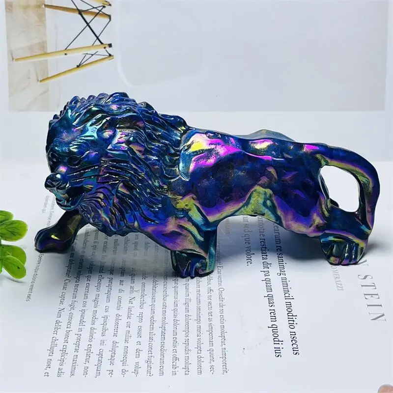 

Natural Stone Aura Quartz Crystal Handmade Carved Lion Polished Animal Powerful Statue For Home Decoration 1pcs