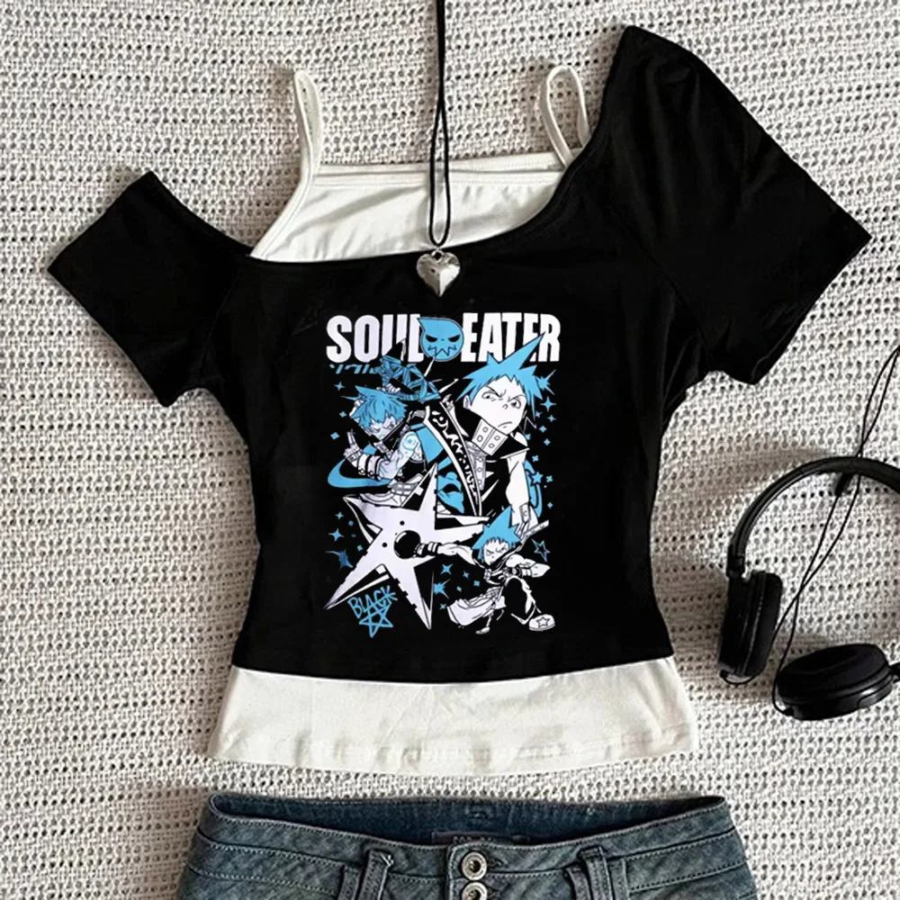 Soul Eater crop top shoujo alternative  dollette goth funny summer top tees vintage grunge manga anime scene