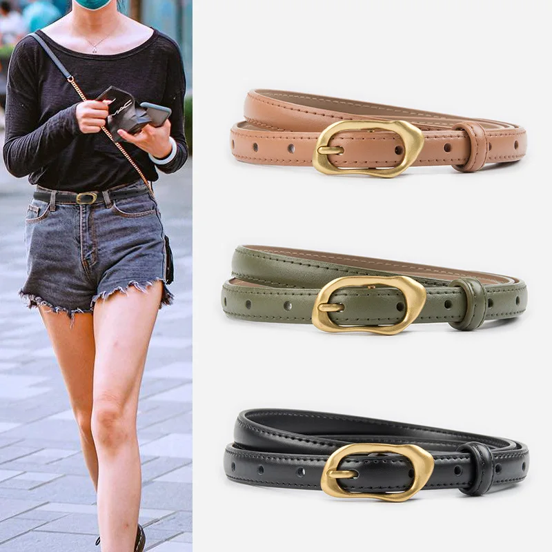 Irregular Gold Buckle Adjustable Waist Belts for Women Slim Waistbands Summer Shirt Dress Corsets Cowskin White Ceinture Femme