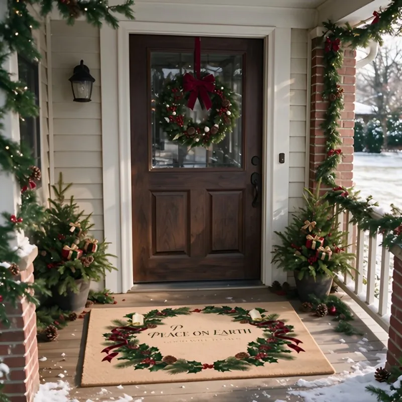 VIKAMA Santa Stop Here Welcome Mat, Comfort Soft Warm & Non Slip, for Porch Entryway Living Room Holiday Floor Mat, Home Decor