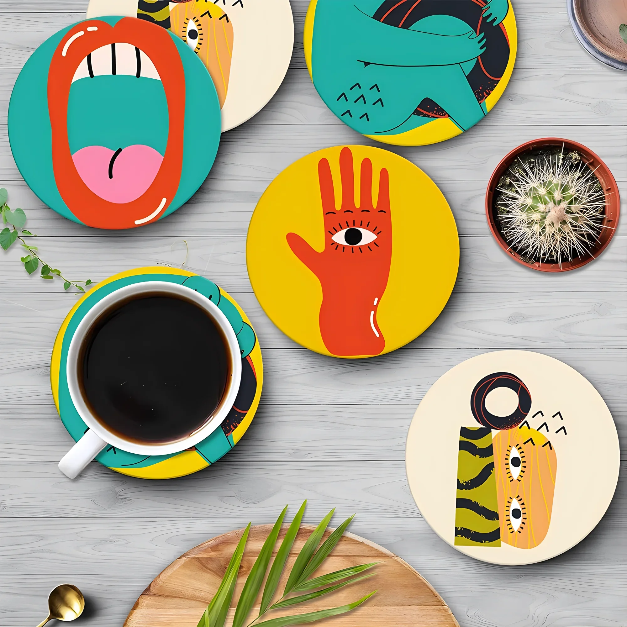 

6Pcs Cup Mat Coaster Picasso style Acrylic Cup Drink Mat Plate Coasters for Mugs and Cups Rug Pad Coasters for drinks Drying mat