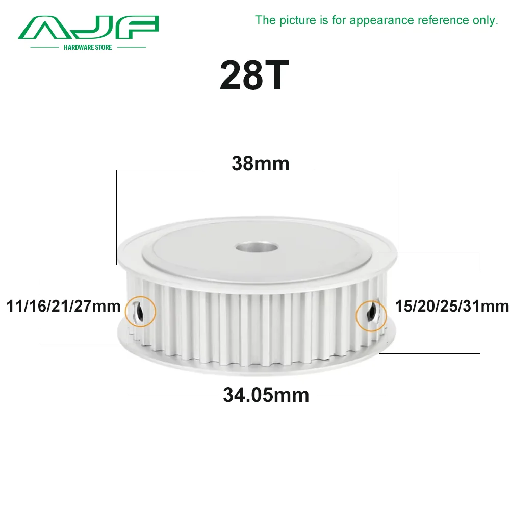 Puleggia dentata S5M 26T 28 denti AF Tipo 5M Ruota di sincronizzazione Foro 4-25mm Larghezza 10/15/20/25mm Ruota motrice