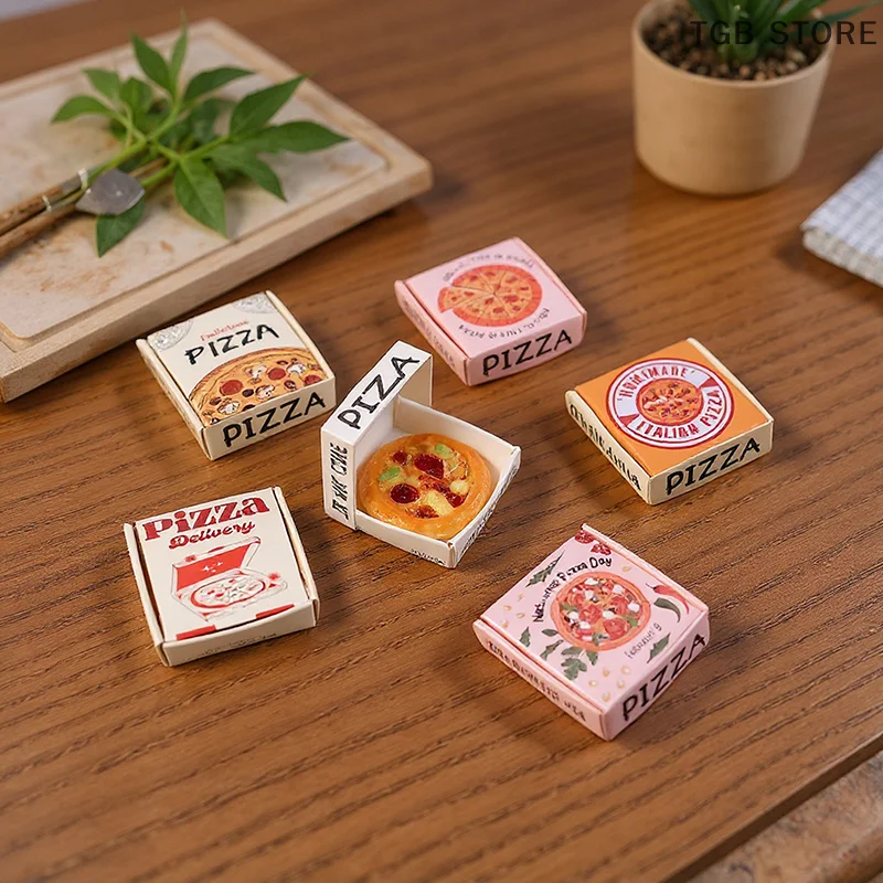 6 pçs aleatório casa de bonecas em miniatura pizza ou caixa embalagem modelo cozinha comida decoração brinquedo casa boneca acessórios