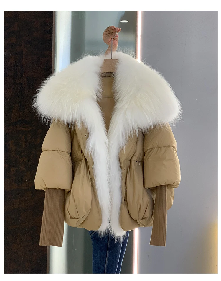 2026 Winter Real Fox Fur Collar White Duck Down Padded Down Jacket Regular Fashion Warm Big Fur Collar Women's Coat