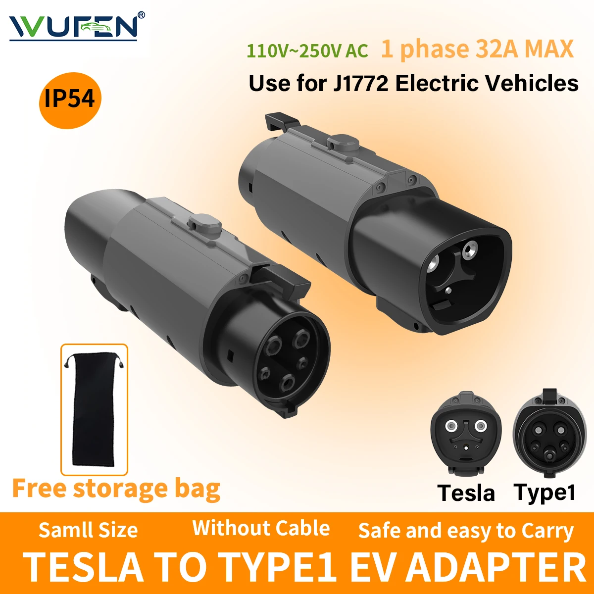 

Адаптер для зарядки WUFEN Tesla to J1772 32A, 250 В, 7 кВт, адаптер для зарядных устройств J1772, совместимый с настенным зарядным устройством Tesla GEN 3,
