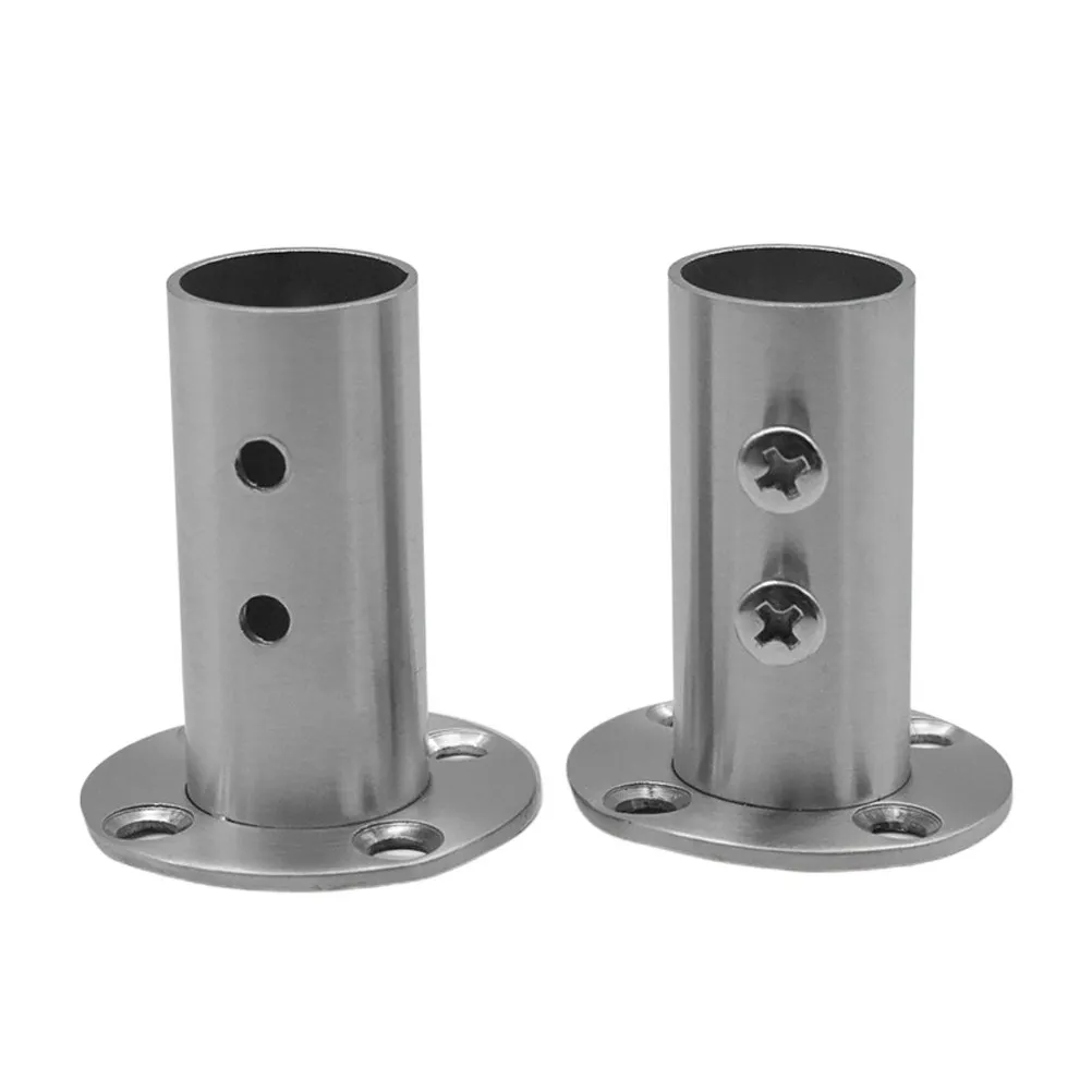 2Pcs Robust Stainless Steel Closet Pole Socket Rod End Supports Wall Mounted Hanging Bracket for Oval Rods Solid Bracket