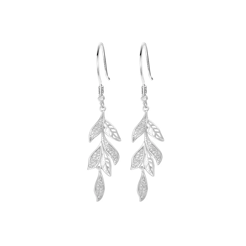 

Sterling Silver Earrings Women's Plant Leaf Crystal Zircon Earhook Sweet Romantic Fashion Jewelry Couple Gift