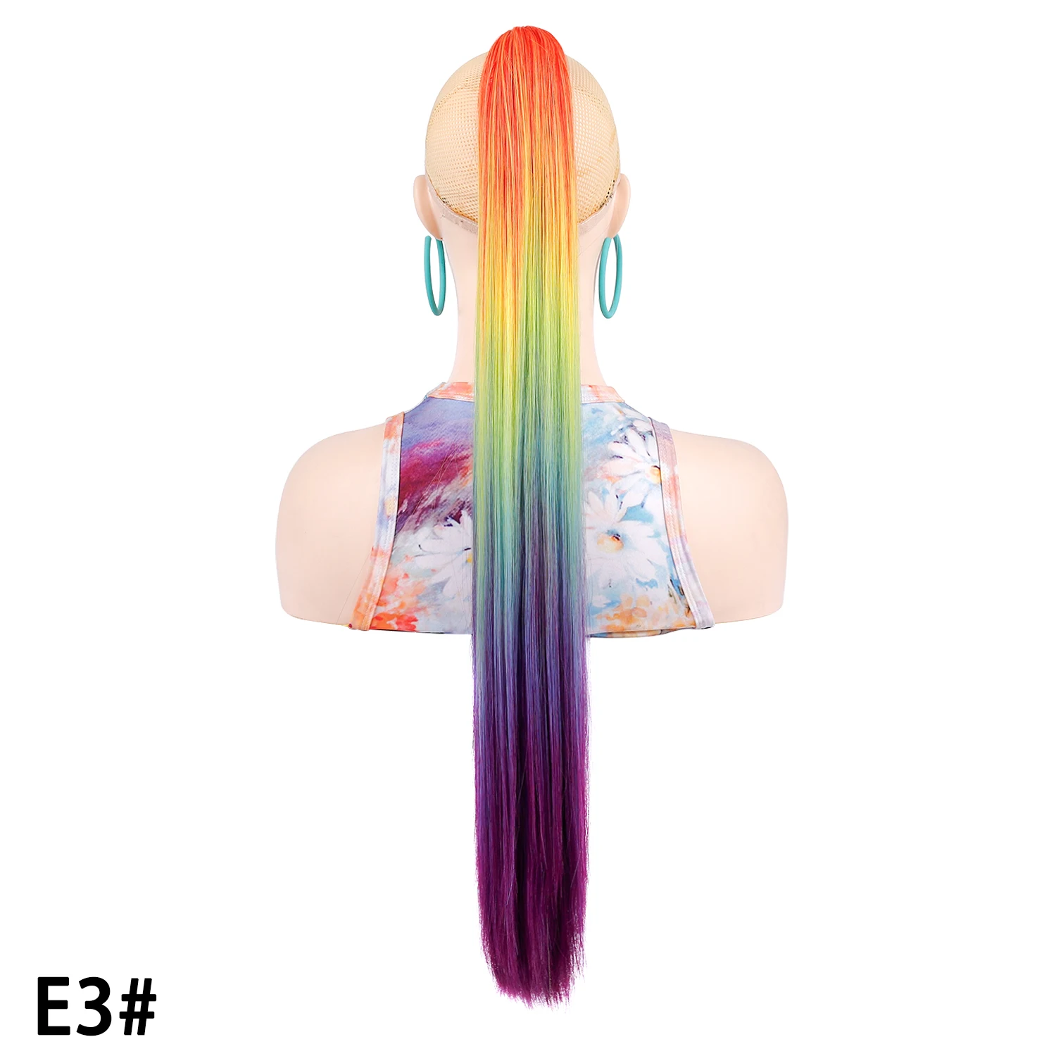 Zolin rabo de cavalo arco-íris ombre cor gradiente longo reto rabo de cavalo extensão do cabelo com garra estilo instantâneo peruca para mulher