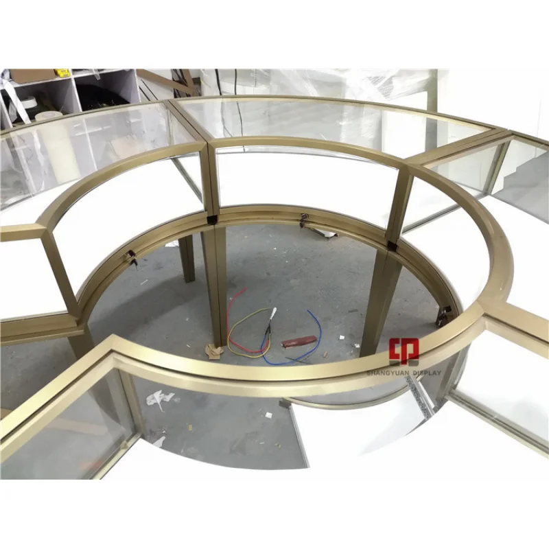custom.Pearl Shop Display Furniture 2.4 Meters in Diameter Round Jewelry Display Cabinet High-End Jewelry Display Glass Showcase