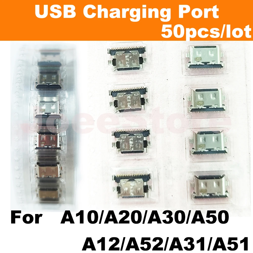 50pcs Micro Charging Port For Samsung A12 A51 A52 A72 A10 A20 A50 A70 A01 A11 A21S A21 A20S A31 USB Charge Jack Dock Connector