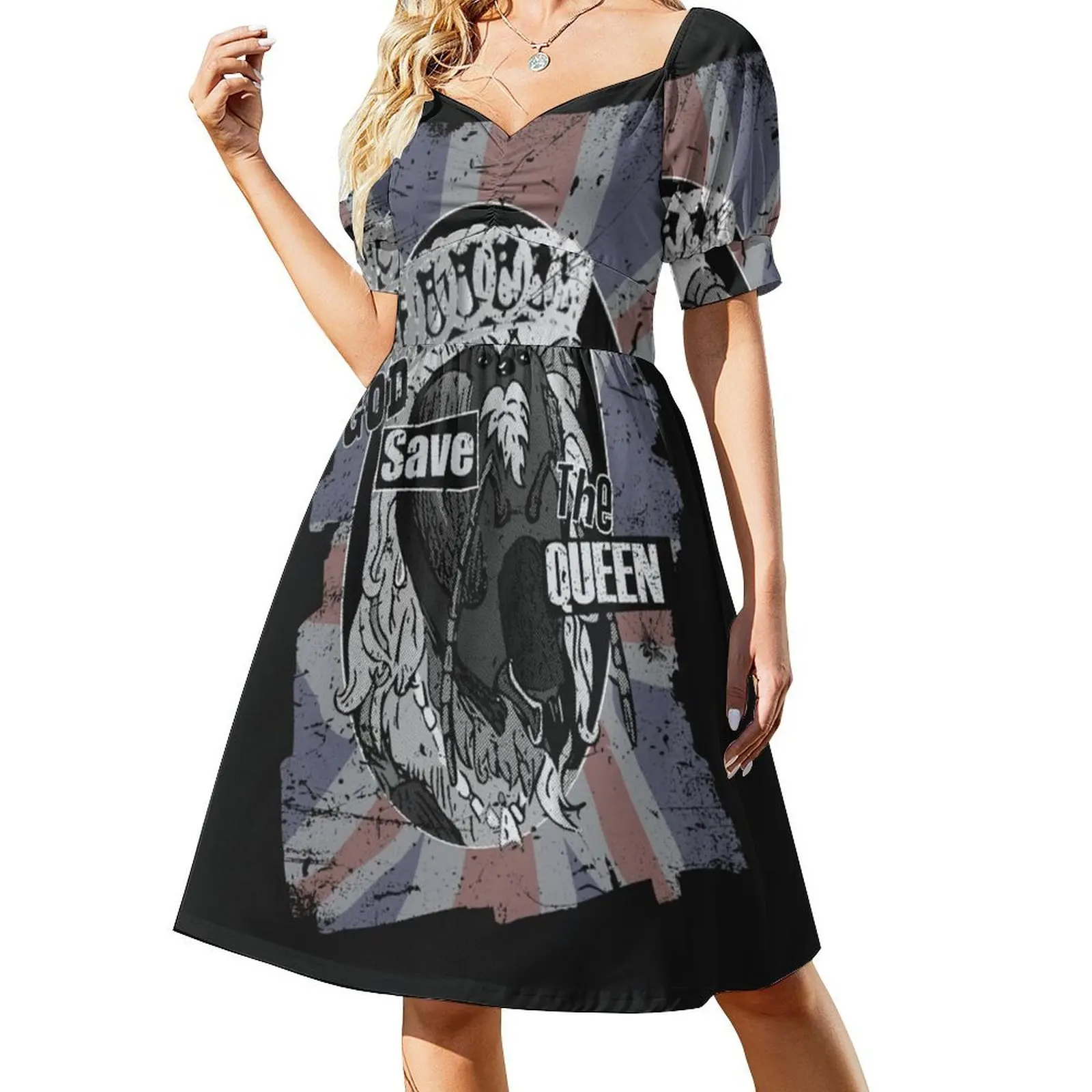 God Save The Queen Bee Vintage Bohemian Dress Puff Sleeve Or Sleeveless Options For Women Dress Punk Bee Honey Queen God Save