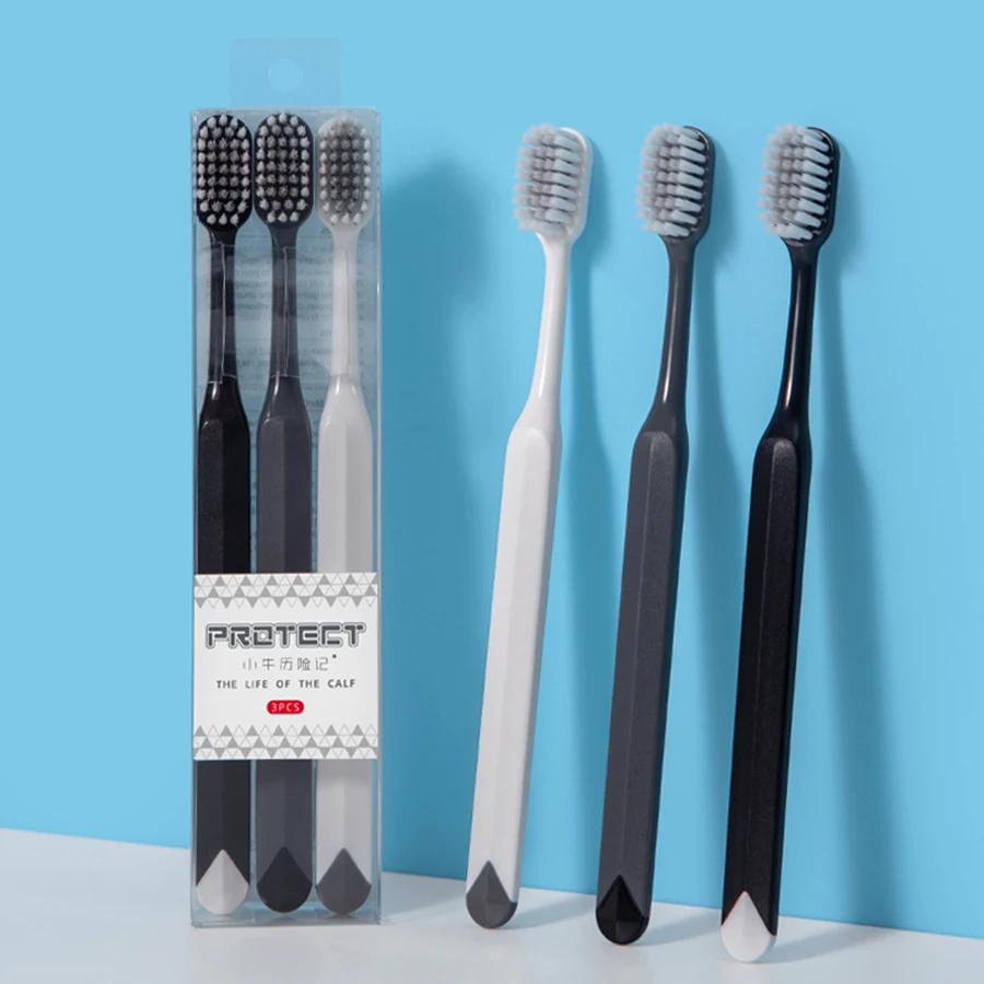 Confezione da 3 spazzolini da denti premium con setole morbide Testina per adulti di taglia media e grande progettata per pulire più molto