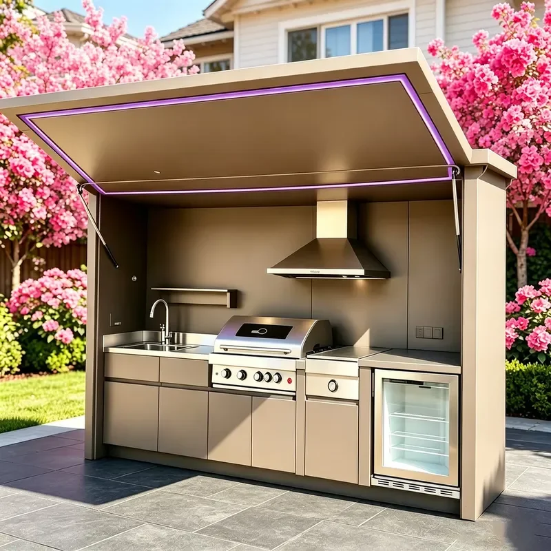 All Weather Outdoor Kitchen Unit Complete Cooking Equipment Heavy Duty Garden Cabinet Stainless Steel BBQ Island Storage