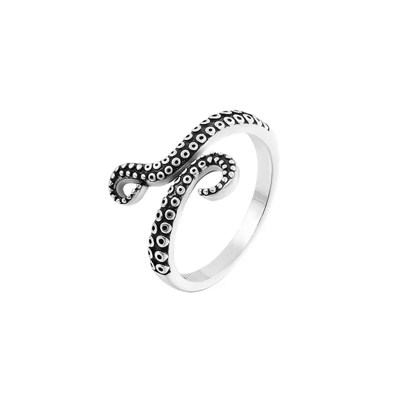 WYEAIIR 925 Sterling Silver Vintage Thai Silver Mini Cute Octopus Resizable Opening Ring For Women Luxury Jewelry