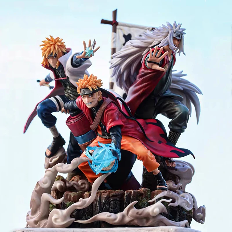 

41cm Anime Naruto Figure GK Uzumaki Naruto Namikaze Minato Jiraiya Action Figure Large Statue PVC Decoration Desktop Model Gifts