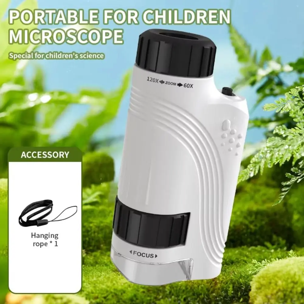 60x-120x Portable Handheld Microscope Toy with LED Light Detachable Children Pocket Microscope High Definition Rotated Base