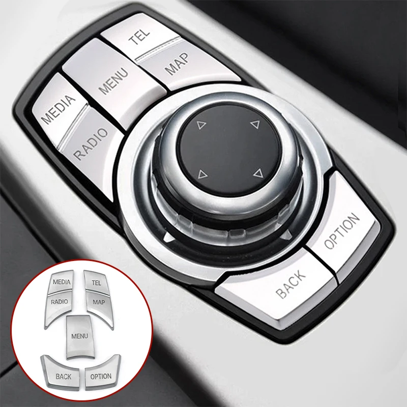 Chrome Central Console Multimedia Button Kit Multi Media Control Key Cover for BMW 3 4 5 6 Series X5 X6 Gt2 Interior Accessories