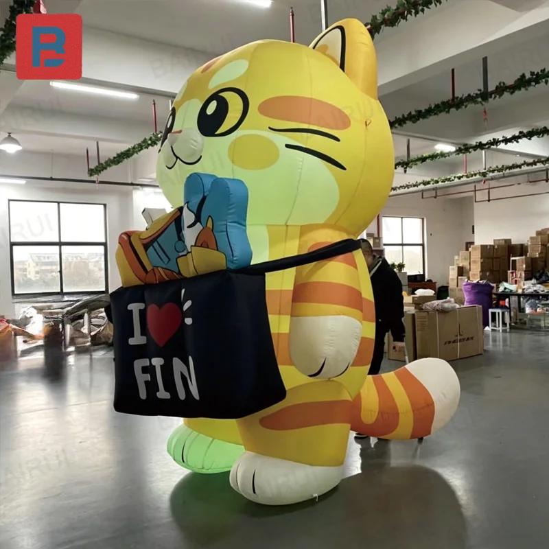 Inflatable cat, cute cartoon inflatable cat, cartoon animal inflatable toy with LED lights
