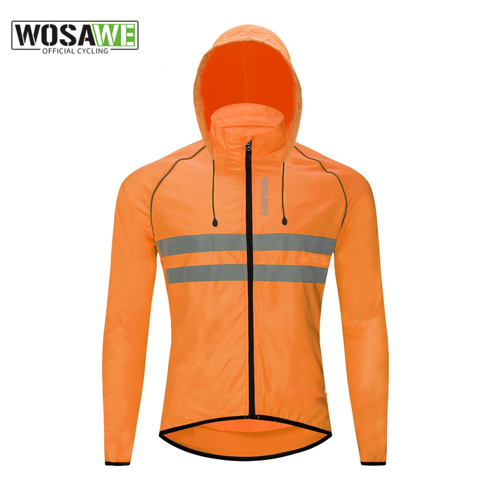 WOSAWE Men\'s Cycling Jacket Hooded Reflective Vest Wind Coat Windproof MTB Bike Windbreaker Riding Bicycle Cycle Clothing