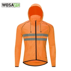 WOSAWE Men's Cycling Jacket Hooded Reflective Vest Wind Coat Windproof MTB Bike Windbreaker Riding Bicycle  Cycle Clothing