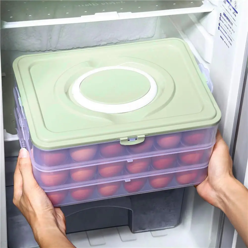 Refrigerator Egg Organizer Transparent 24-grid Egg Storage Box with Lid Handle Capacity Dustproof Container for Kitchen Fridge