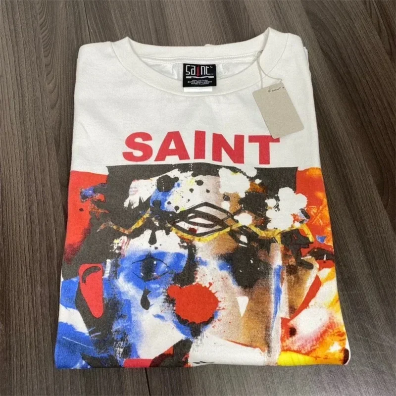 

24ss Oversized Saint Michael T Shirt Men Women 1:1 High Quality Graffiti Printing T-Shirts