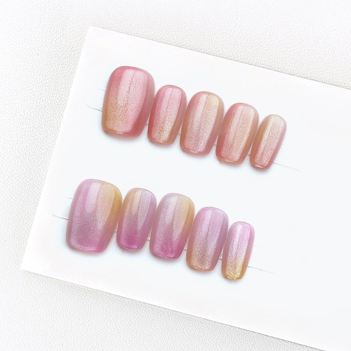 10pcs/bag Aurora Light Pink Press On Nails M/S Size Short Oval Full Cover False Nails Tips