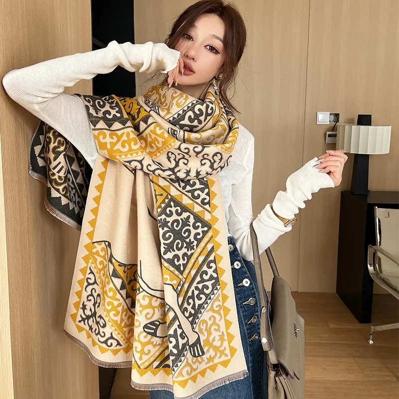 

Floral Print Cashmere Winter Poncho Scarf Women Luxury Design Warm Shawl Thick Warp Blanket Bufanda Casual Accessories