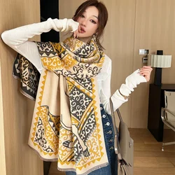 Floral Print Cashmere Winter Poncho Scarf Women Luxury Design Warm Shawl Thick Warp Blanket Bufanda Casual Accessories