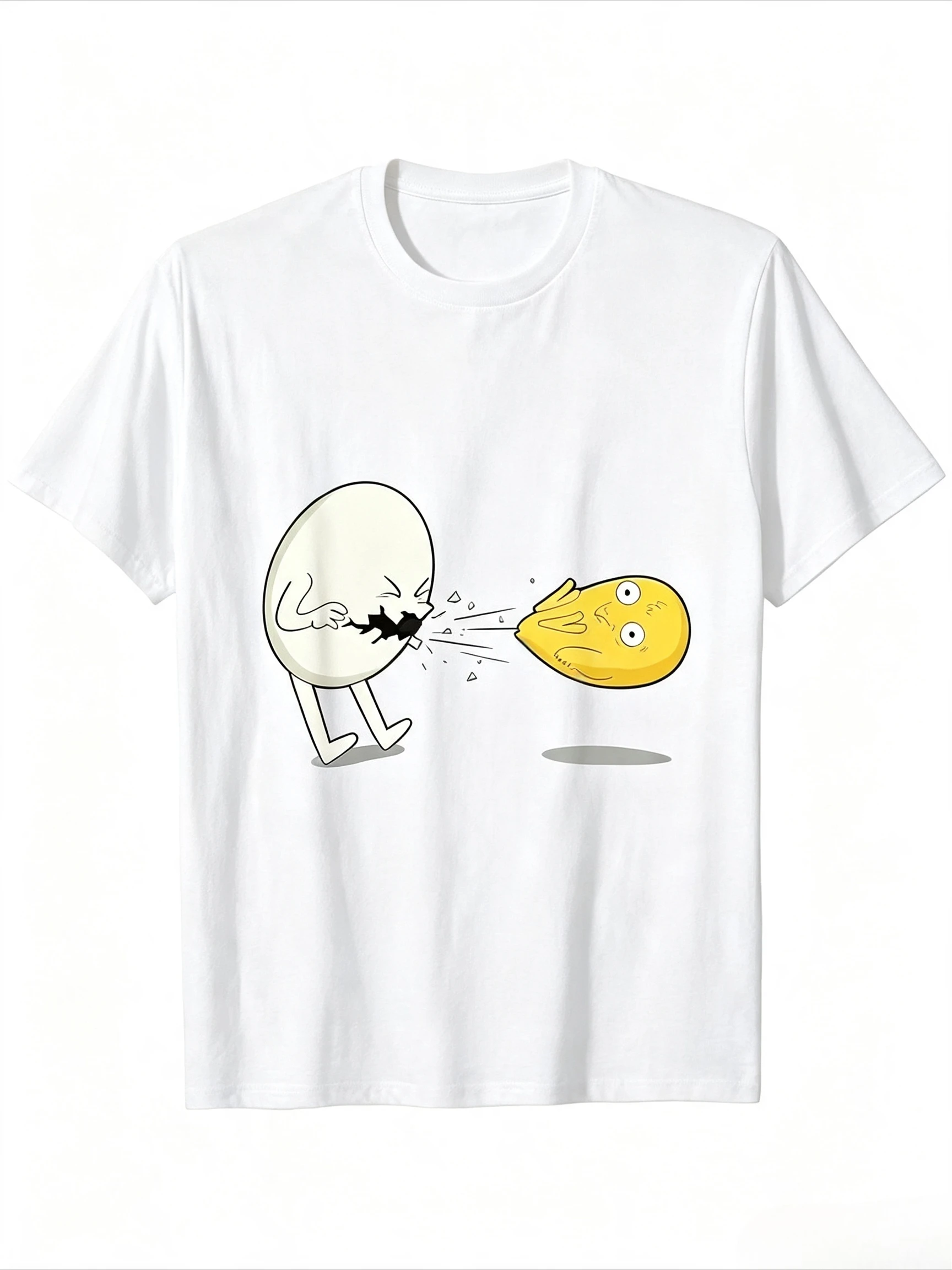 Cute Fighting Egg and Yolk Meme Graphic T-shirt Men Women Interesting Comic Printed Tee Daily Trend Casual Streetwear Tops