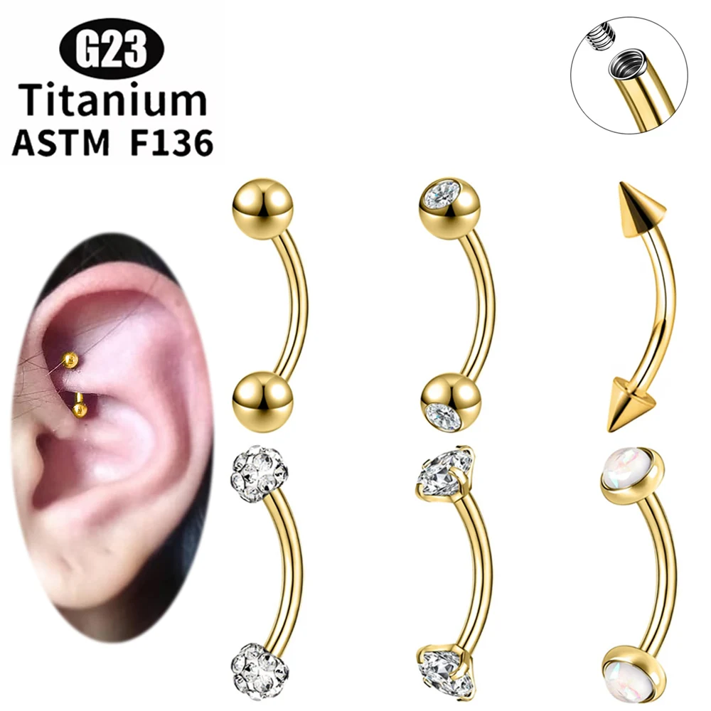 1/10/50pc ASTM-F136 Titanium Piercings Eyebrow Internal thread Eyebrow Piercings Body Jewelry For Women zircon Earring Wholesale