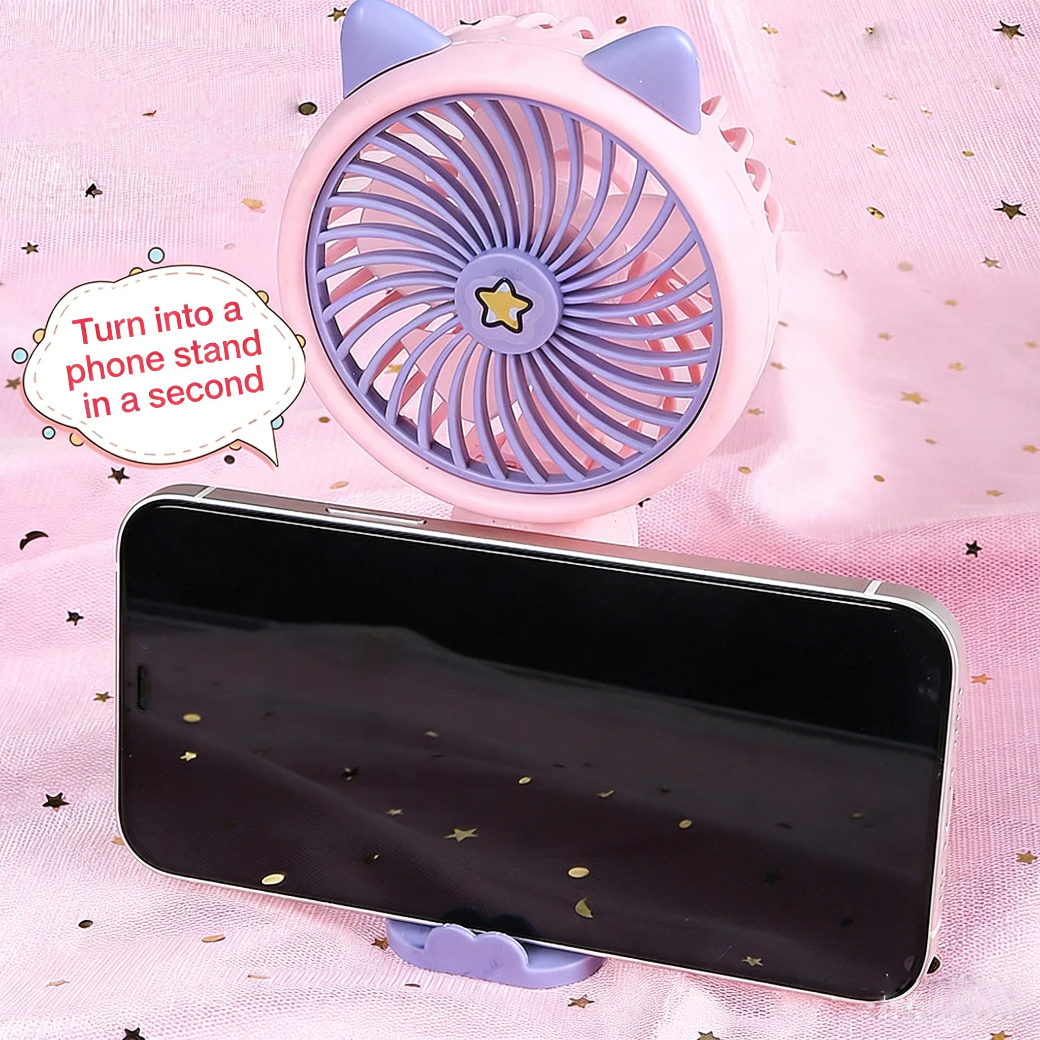 Handheld Fan Rechargeable Portable 3 Speed Mini Fan USB Small Fan with Phone Holder and Cute Sticker