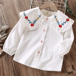 Baby Girls Shirts Toddler Girls White Blouses Kids Clothes Long Sleeve Cotton School Uniform Print Tops  2 3 4 5 6 7 8 Years