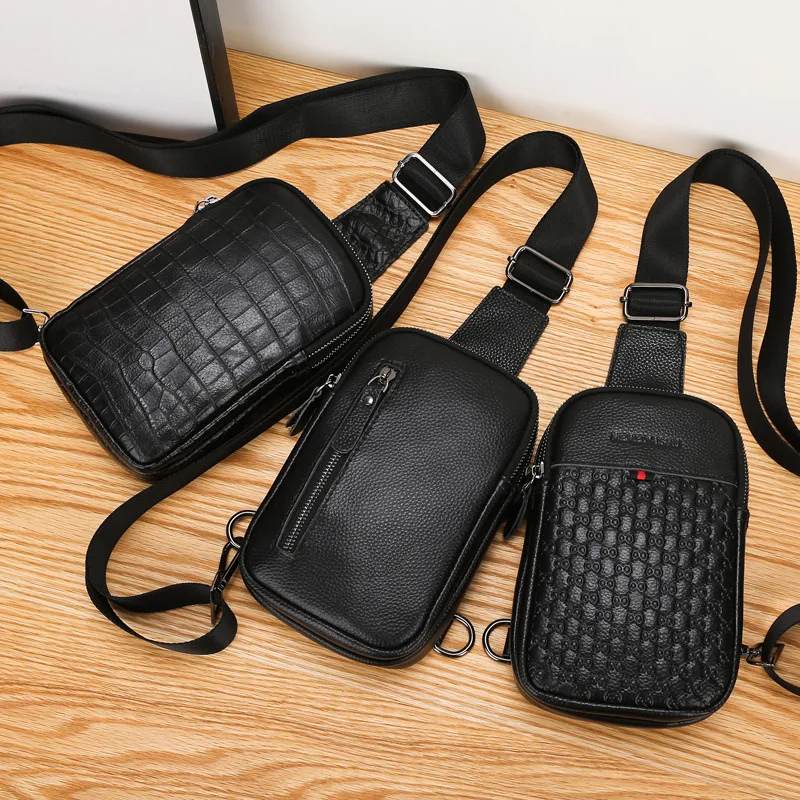 Genuine leather chest bag, casual crossbody single-shoulder bag, top-grain cowhide high-end single-shoulder chest bag