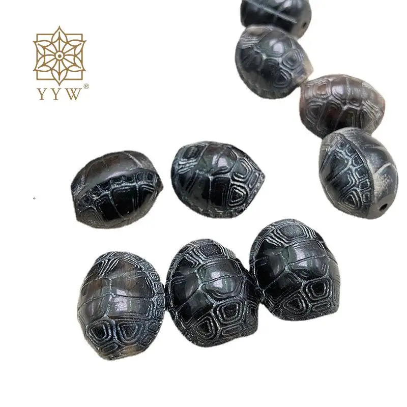 5PC Black Ox Horn Turtle Gemstone Beads 22x19mm For Crafts Charm Bracelets/Earring/Necklace Diy Women Men Vintage Jewelry Making