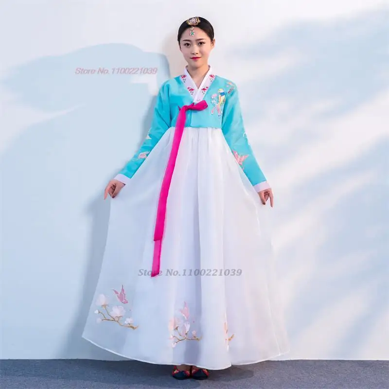 2025 traditional korean vintage dress hanbok flower embroidery dress woman elegant folk dance costume stage performance dress