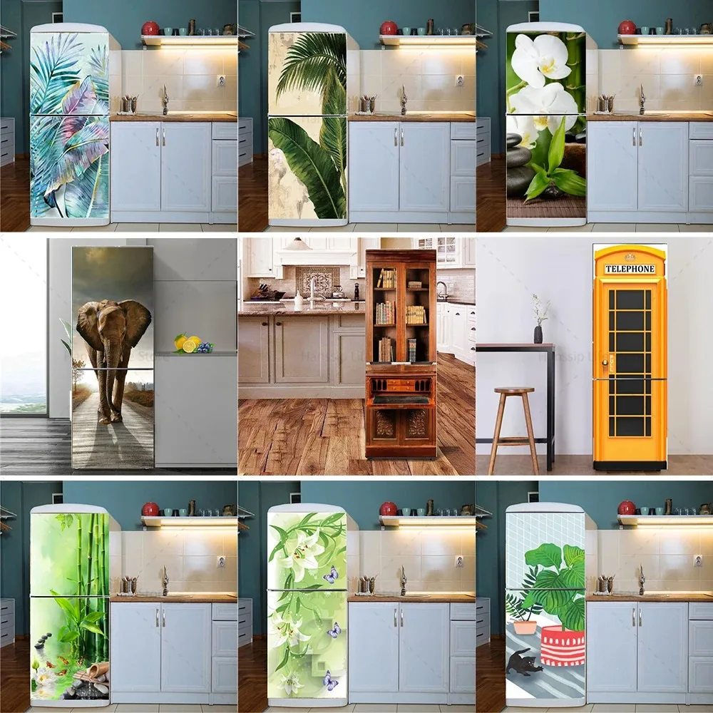 INS Style Plants Fridge Stickers Home Room Decorations Self Adhesive PVC Waterpoof Kitchen Refrigerator Wallpaper Renovation