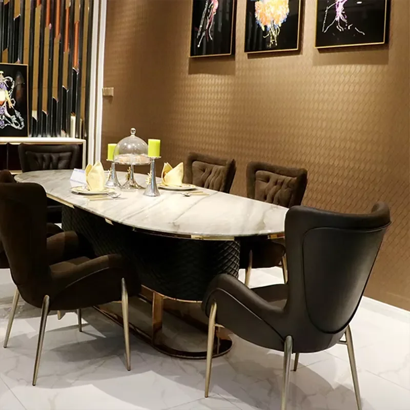 #Italian Design Marble Top Dining Table Set 8 Seater With Metal Legs