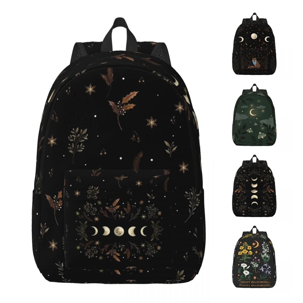 Moonlit Garden Classical Backpack Gift Student Work Boho Floral Vintage Wicca Daypack for Men Women Laptop Computer Canvas Bags