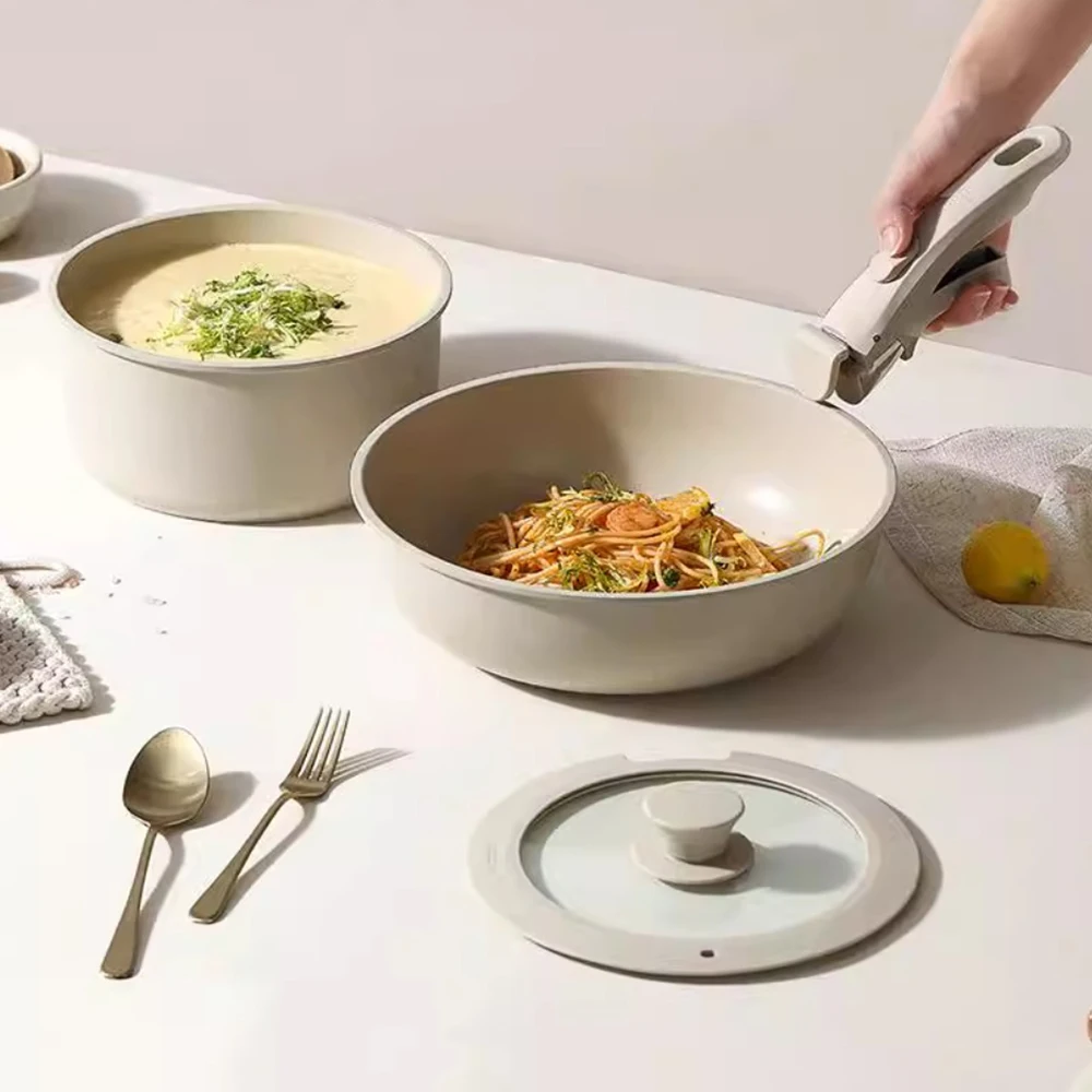

Набор кухонных кастрюль со съемной рукояткой, антипригарная сковорода, подходящая для вок и супа, специально для индукционной плиты, газовой кастрюли