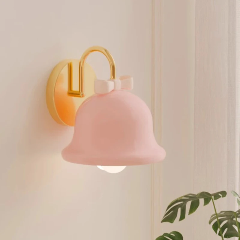 Cute Princess Room Bedside Wall Lamps White Bow Bell Lamp Modern art Romantic Warm Children\'s Room Girl Bedroom Wall Lights LED