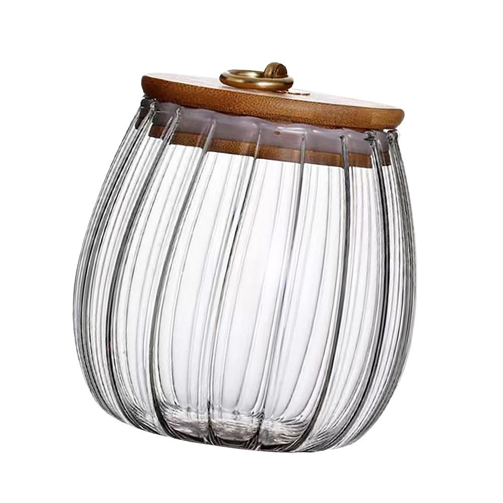 

Striped Glass Tea Leaf Jar Airtight Sealed Canister Kitchen Food Storage Container Candy Jar Canister