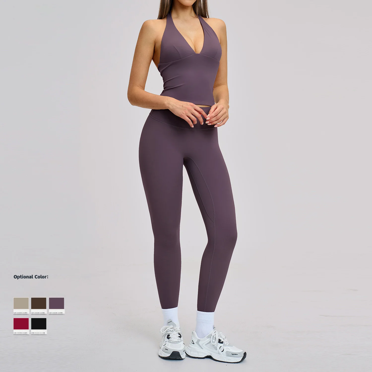 Women Halter Neck Deep V Neck Vision Twist Top Backless Sport Tank Top Yoga Vest with Removable Cups Quick Dry Fitness Gym Top