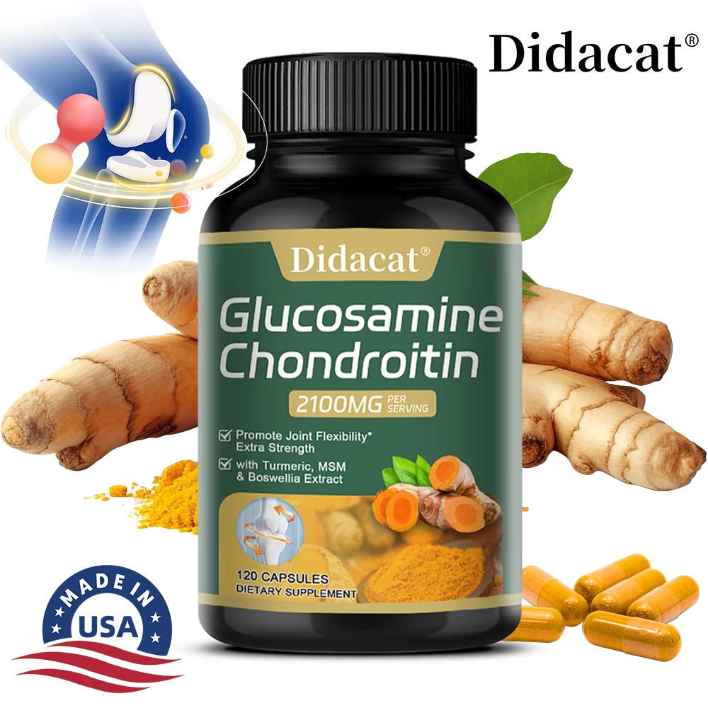 Glucosamine Chondroitin and Turmeric Capsules - Joint Complex Supplement, Strengthen Bones, Joint Health, Bone Density