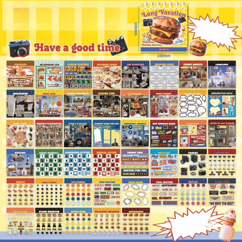 45sheet Creative Design Cute Cartoon Scrapbook Sticker Retro Anima Japanese Food Journaling Sticker DIY Decor Stationery Sticker